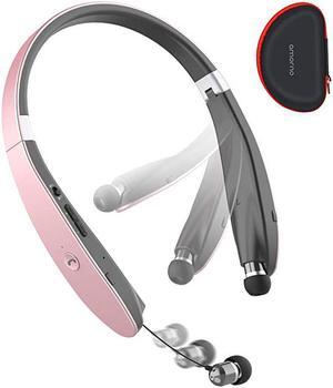 Foldable Bluetooth Headphones Wireless Neckband Headset with Retractable Earbuds, Sports Sweatproof Noise Cancelling Stereo Earphones with Mic …