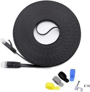 6 Ethernet Cable 50 ft (at a 5e Price but Higher Bandwidth) 6 Internet Network Cable - Flat Ethernet Patch Cable Short - Black Computer LAN Cable + Free Cable Clips and Straps