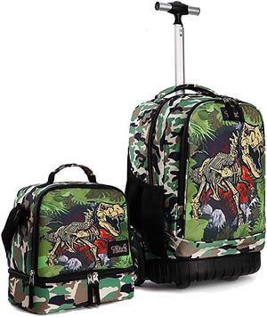 Rolling Backpack 19 inch with Lunch Bag Wheeled Laptop Backpack Dinosaur Camouflage