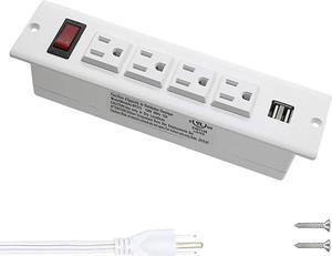 Power Strip Socket with Switch 4 Power Outlets 2 USB Hubs with 2 Screws White 4AC2USB