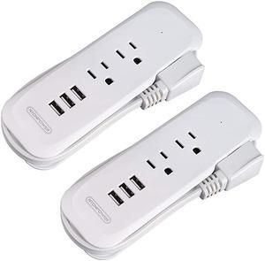 Travel Power Strip 2 Pack  Power Strip with 2 Outlets and 3 USB Portable Desktop Charging Station 15 inches Short Extension Cord Compact for Cruise Ship Nightstand Office Home Hotel