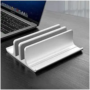 DoubleSlot Adjustable Vertical Laptop Stand Newly Designed 2 Slot Aluminum Desktop Holder for All MacBookChromebookSurfaceDelliPad Up to 173 Inches Silver
