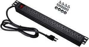 Network Grade 12 Right Angle Outlets Rackmount PDU Power Strip with 6ft Cord Surge Protector 15A125V Black