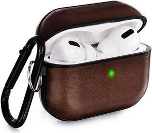 Compatible with Airpods Pro Case Genuine Leather Airpod 3 Case for Airpods Pro Front LED Visible Protective Cover Skin Dark Brown Men