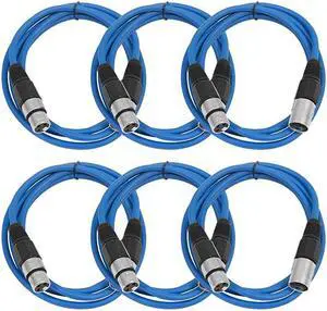 SAXLX6 6 Pack of 6 Blue XLR Male to XLR Female Patch Cables Balanced 6 Foot Patch Cords