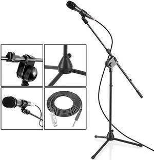 Dynamic Microphone and Tripod Stand Arm Mic Length 748 Inch wAcoustic Pop Filter Includes 15 ft XLR Cable Black PMKSM20