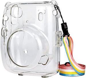 Clear Case for Fujifilm Instax Mini 11 Crystal Camera Case with Adjustable Rainbow Shoulder Strap for Fujifilm Instax Mini 11