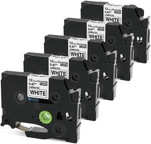 Compatible Label Tape Replacement for Brother P-Touch TZe-231 TZ 231 12mm 0.47 Inch Laminated Black on White Cartridge Compatible with Brother Label Maker Refills PT-D210 PT-H100, 5-Pack