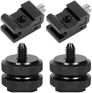 Camera Hot Shoe Mount Adapter Flash Shoe Mount to 1/4"-20 Tripod Screw Adapter, 2X Hot Shoe Adapter + 2X Cold Shoe Adapter Combo Pack, 4 Pack