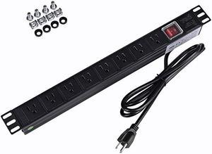 Power Strip Surge Protector RackMount PDU 8 Right Angle Outlets WideSpaced 15A125V 6ft Cord Black