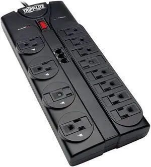 12 Outlet Surge Protector Power Strip 8ft Cord RightAngle Plug TelModem Protection RJ11 $150000 INSURANCE TLP1208TELBlack