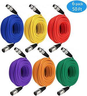 XLR Cable Colored Microphone Patch Cable 50 feet XLR Male to Female mic Cables6Pack 3 pin Double Shielded Balanced DMX CablesXLR Cables