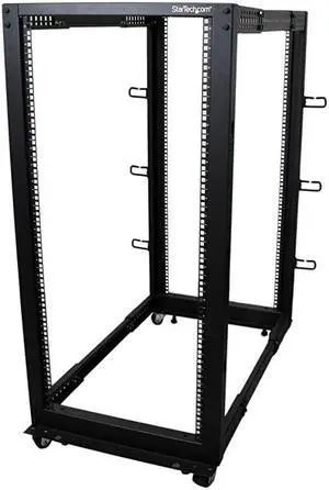 com 25U Open Frame Server Rack 4 Post Adjustable Depth 22 to 40 Network Equipment Rack w Casters Levelers Cable Management 4POSTRACK25U