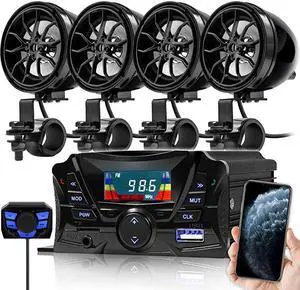 TS3Q Gen3 Motorcycle Weatherproof Bluetooth Speakers 78125 in Handlebar Mount MP3 Music Player Sound Audio Stereo Amplifier System ATV UTV wAUX USB Micro SD FM Radio 4Speaker