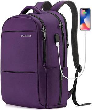 15.6-17 inch Business Laptop Backpacks for Women Mens, Water Resistant Laptop Travel Bag with USB Charging Port, Lightweight College Students Notebook Computer Backpack - Purple
