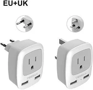 European Travel Plug Adapter Kit TESSAN International Power Outlet Adaptor with 2 USB US to Universal of Europe EU Spain Germany France Italy Ireland UK England Scotland Type CType G