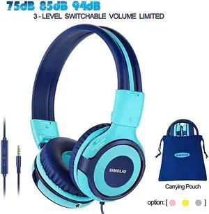Foldable Headphones for Kids with Mic 75dB85dB94dB Kid Headphone with Share Port Stereo Wired Headphones Hearing Protection for Youth BoysGirls Portable Pouch for SchoolTravel Mint