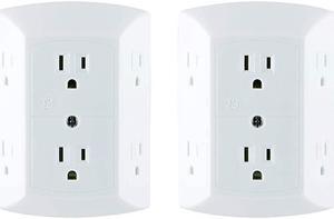 6 Outlet Wall Plug Adapter Power Strip 2 Pack Extra Wide Spaced Outlets Power Adapter 3 Prong Multi Outlet Wall Charr Quick Easy Install White 40222