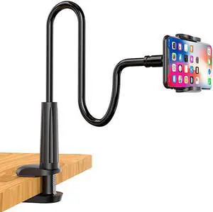 Phone Holder Bed Gooseneck Mount Flexible Arm 360 Mount Clip Adjustable Bracket Clamp Stand Compatible with Cell Phone 11 Pro XS Max XR X 8 7 6 Plus 5 4 Samsung S10 S9 S8 for Bedroom Desk