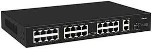 24 Port Plug and Play PoE+ Switch with 2 Gigabit Uplink Ports, Up to 30W Per Port, Total Budget 250W, 803.af/at Compliant, Rack Mount