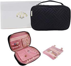 Travel Jewelry Storage Case | Organizer Bag | Box For Necklace, Earrings, Rings, Bracelet, Watch And More | Portable Compact Accessories Storage Holder (black)