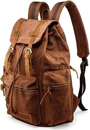 21L Vintage Canvas Backpack for Men Leather Rucksack Knapsack 15 inch Laptop Tote Satchel School Military Army Shoulder Rucksack Hiking Bag Coffee