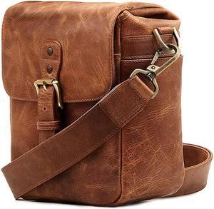Genuine Leather Camera Messenger Bag for Mirrorless Instant and DSLR Brown MG1329