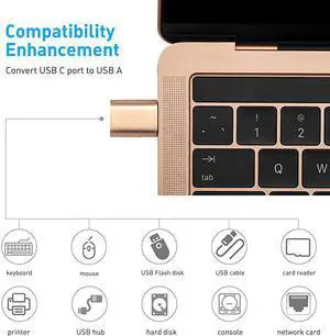 USB C to USB Adapter 2 Pack Thunderbolt 3 to USB 30 Adapter Compatible with MacBook Pro 2019 and Before MacBook Air 20192018 Dell XPS ChromeBook and More Type C Devices Gold