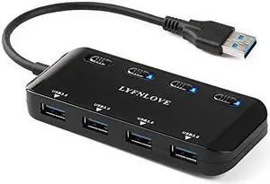 Ultra Slim USB 3 Hub 4Ports USB 30 Splitter HighSpeed USB Data Hub with Individual OnOff Power Switches for Laptop Computer PC Thumb Driver and More