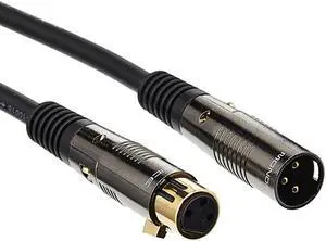 Premier Series XLR Male to XLR Female 15Ft Black Gold Plated | 16AWG Copper Wire conductors Microphone Interconnect