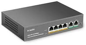 4 Port PoE Switch with 2 Uplink Ethernet Port, 78W High Power, Support IEEE802.3af/at, Fanless Metal Plug & Play PoE+