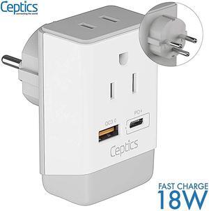 Power Plug Adapter Travel QC 30 amp PD by Ceptics Safe Dual USB amp USBC 2 USA Socket Compact amp Powerful Use in Jerusalem Holy Land Palestine Gaza Strip Type I AP14 Fast Charging