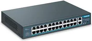 26 Port PoE Switch 24 PoE+ Port 100Mbps 2 Uplink Gigabit 8023afat 400W High Power Rackmount Unmanaged Plug and Play