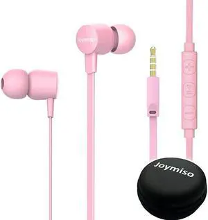 Tangle Free Earbuds for Kids Women Small Ears with Case, Comfortable Lightweight in Ear Headphones, Flat Cable Ear Buds Wired Earphones with Mic and Volume Control for Cell Phone Laptop (Pink)