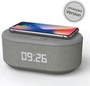 Radio Alarm Clock with USB Charger Bluetooth Speaker QI Wireless Charging Dual Alarm Dimmable LED Display Grey
