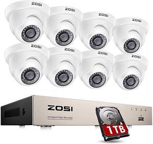 8CH 1080P Security Camera System with Hard Drive 1TBH265+ 8 Channel 5MP Lite HDTVI DVR Recorder and 8pcs 1920TVL Weatherproof CCTV Dome Cameras Indoor Outdoor 80ft Night VisionRemote Access
