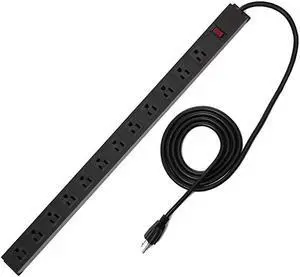 Metal Power Strip 6 Ft Long Extension Cord Heavy Duty for Kitchen Office School Commercial Workshop Industrial ETL Certified and Listed Socket125V15A Black