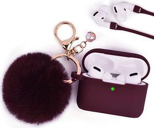 Case for Airpods Pro  Airpod Pro Case Cover for Apple AirPods Pro Wireless Charging Case Cute Air Pods 3 Case Silicone Protective Accessories KeychainPompomStrap Burgundy pro