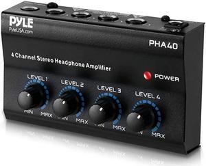 4Channel Portable Stereo Headphone Amplifier Professional Multi Channel Mini Earphone Splitter Amp w 4 ¼ Balanced TRS Headphones Output Jack and 14 TRS Audio Input For Sound Mixer  PHA40 BLACK
