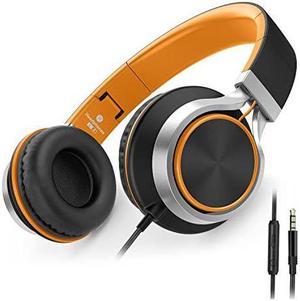 C8 Wired Folding Headphones with Microphone and Volume Control for Cellphones Tablets Android Smartphones Chromebook Laptop Computer Mp34 BlackOrange