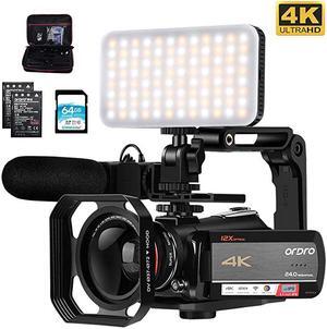 Camcorder 4K Video Camera  AC5 UHD Camcorder with 12x Optical Zoom 31IPS Touchscreen HD 1080P 60FPS Digital WiFi Camera Camcorder with Microphone Video Light Wide Angle Lens and 64G SD Card