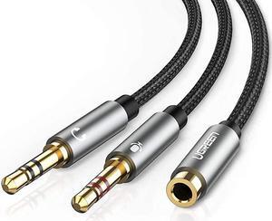 Headphone Splitter for Computer 35mm Female to 2 Dual 35mm Male Headphone Mic Audio Y Splitter Cable Smartphone Headset to PC Adapter Black