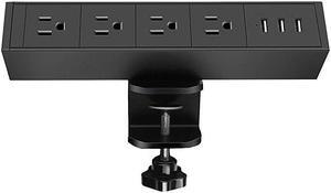 Alloy Desk Clamp Power Strip Desktop Edge Mount Removable Desk Outlets Power Outlet Plugs with 4 AC Outlet and 3 USB