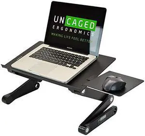BEST Adjustable Laptop Cooling Stand & Lap Desk for Bed Couch w/ Mouse Pad. Ergonomic height angle tilt aluminum desktop tray portable macbook pro computer riser table cooler folding holder