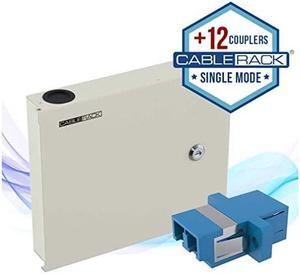Fiber Optic Wall Mount Enclosure Box with 12 Duplex LC Singlemode Blue Couplers
