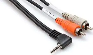 Hosa CMR-203R Right Angle 3.5 mm TRS to Dual RCA Stereo Breakout Cable, 3 Feet