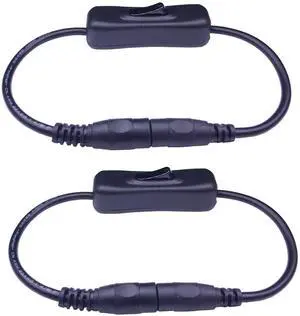 TronicsPros 2pcs LED Strip Light Inline On/Off Switch Cable DC Jack (5.5x2.1mm) Male to Female Connector, DC Jack Switch, LED Tape Light Connector, 12V Inline Rocker Switch DC Power Adapter Connector