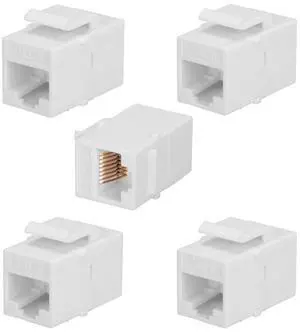 BATIGE 5-Pack CAT6 RJ45 Keystone Jack Female Coupler Insert Snap-in Connector Socket Adapter Port for Wall Plate Outlet Panel - White