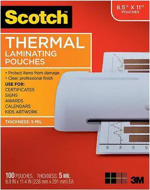 Scotch Thermal Laminating Pouches, 8.9 x 11.4-Inches, 5 mil thick, 100-Pack (TP5854-100),Clear Scotch Thermal Laminating Pouches, 8.9 x 11.4-Inches, 5 mil thick, 100-Pack (TP5854-100),Clear