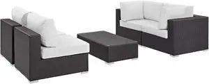 Convene 5 Piece Outdoor Patio Sectional Set - Espresso White